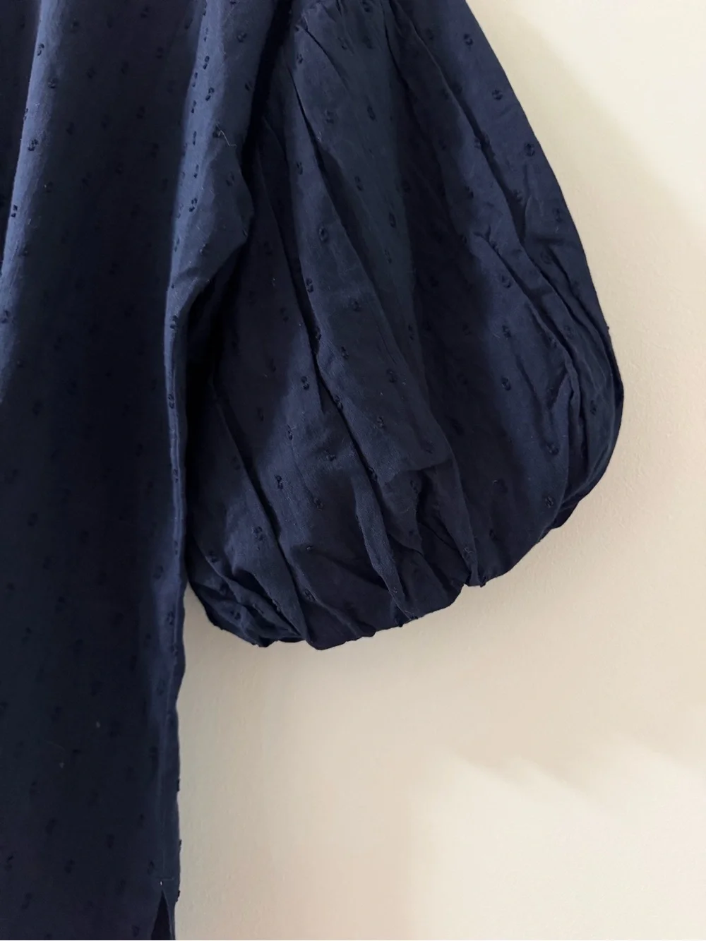 LOFT Navy Textured Puff-Sleeve Blouse